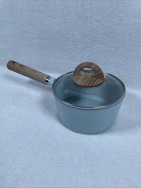 MasterClass Light Blue Speckled Ceramic 1.5 qt Nonstick Sauce Pan W/ Glass Lid